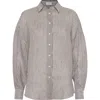 Brunello Cucinelli Bordeaux Stripe Linen-cotton Blend Shirt In Pink