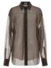 Brunello Cucinelli Sheer Long Sleeve Buttoned Cuff Shirt In Brown