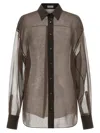 Brunello Cucinelli Sheer Long Sleeve Buttoned Cuff Shirt In Brown