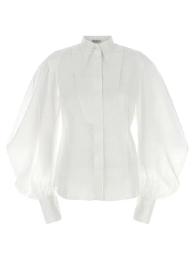 Brunello Cucinelli Lantern Sleeve Cotton Blouse In White