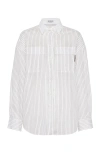 Brunello Cucinelli Striped Long-sleeve Shirt In White