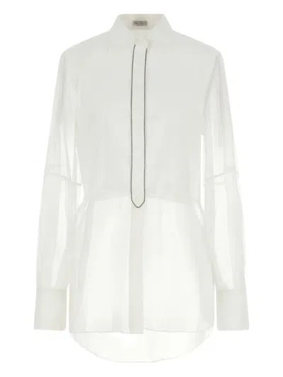 BRUNELLO CUCINELLI ORGANZA-SLEEVE BUTTON SHIRT