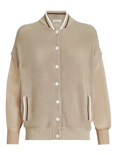 Brunello Cucinelli Organza-sleeves Cardigan In Neutral