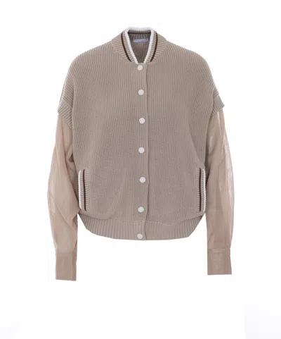 Brunello Cucinelli Organza Sleeves Cardigan In Brown