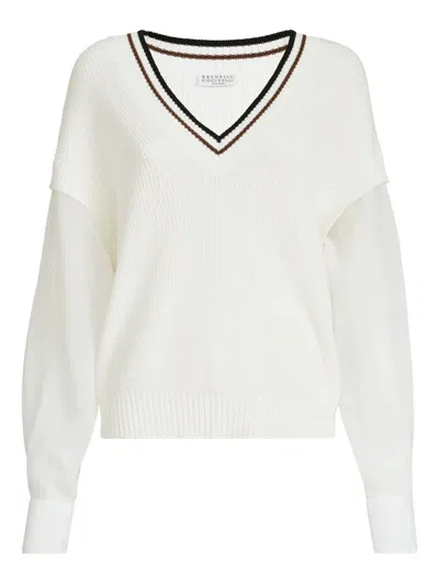 Brunello Cucinelli Organza-sleeves Sweater In White