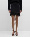 Brunello Cucinelli Black Cady Satin Dazzling Feather Insert Couture Mini Skirt In C101 Black