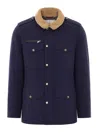 Brunello Cucinelli Shearling-collar Multi-pocket Jacket In Blue