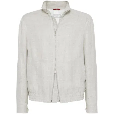 Brunello Cucinelli Men Water Resistant Linen Blend Jacket In Gray