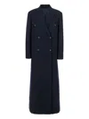 Brunello Cucinelli Blue Double-breasted Long Coat With Peak Revers