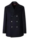 Brunello Cucinelli Navy Blue Double Flannel Caban Blazer In Black