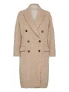 Brunello Cucinelli Boucle Double-breasted Coat Sequin Embellishment In Brown