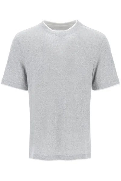 Brunello Cucinelli Overlapped Effect T Shirt In Linen And Cotton In Multicolor