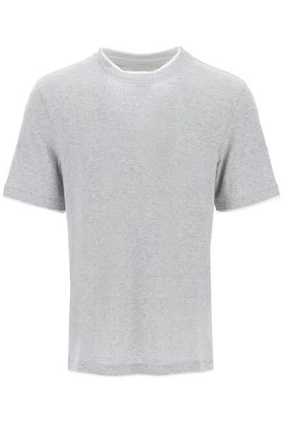 BRUNELLO CUCINELLI OVERLAPPED-EFFECT T-SHIRT IN LINEN AND COTTON