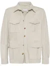 Brunello Cucinelli Suede Lamb Leather Jacket In Beige In Beige