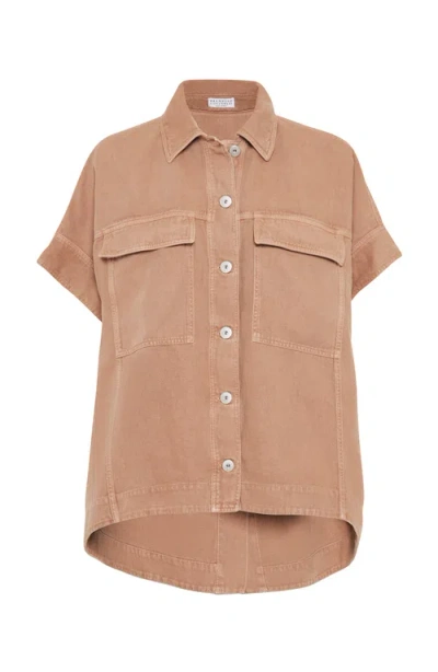 Brunello Cucinelli Overshirt With Monili In Rust Brown