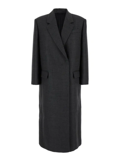 Brunello Cucinelli Grey Oversized Double-breasted Coat In Wool Woman