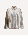 Brunello Cucinelli Leather Shirt Collared Metallic Finish In Silver