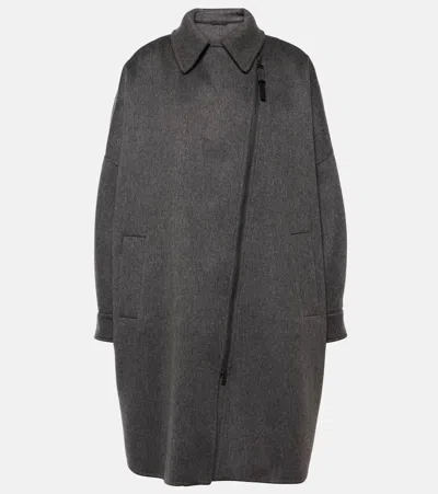 Brunello Cucinelli Oversized Cashmere Car Coat In Grey