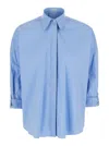 Brunello Cucinelli Oversized Light Blue Shirt With Monile Detail In Cotton Blend Woman In Blu