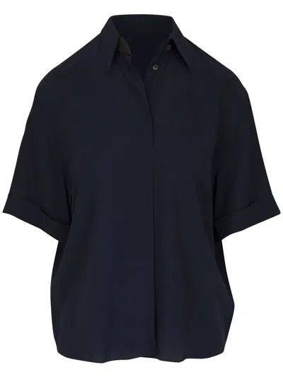 Brunello Cucinelli Oversized Navy Silk Blouse In Blue