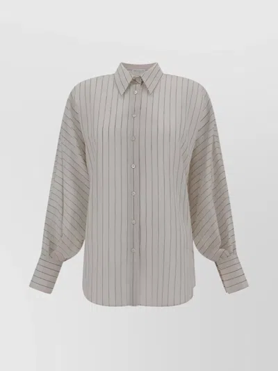 Brunello Cucinelli Oversized Striped Cotton Shirt With Long Sleeves In White