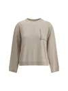 Brunello Cucinelli Wool Oversized Sweater Jewel Detailing In Rustic Beige
