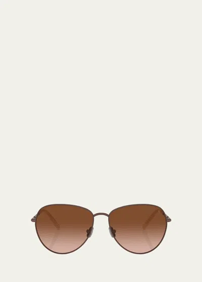 Brunello Cucinelli Oversized Titanium & Plastic Aviator Sunglasses In Bronze