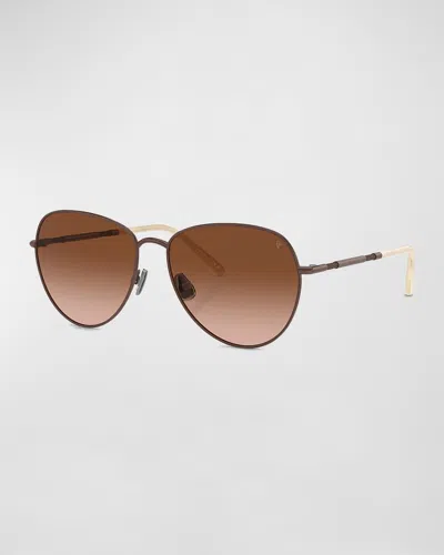 BRUNELLO CUCINELLI OVERSIZED TITANIUM & PLASTIC AVIATOR SUNGLASSES