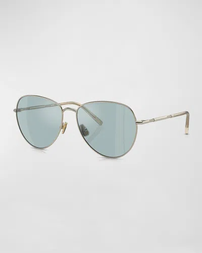 Brunello Cucinelli Oversized Titanium & Plastic Aviator Sunglasses In Metallic