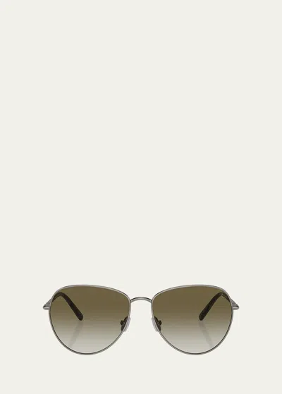 Brunello Cucinelli Oversized Titanium & Plastic Aviator Sunglasses In Gunmetal