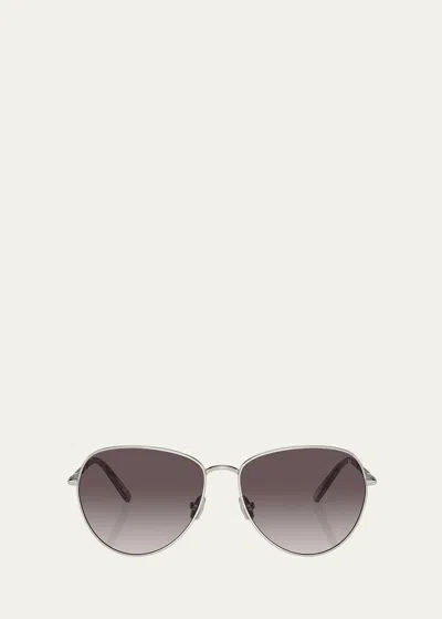Brunello Cucinelli Oversized Titanium & Plastic Aviator Sunglasses In Silver