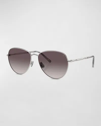 Brunello Cucinelli Oversized Titanium & Plastic Aviator Sunglasses In Silver