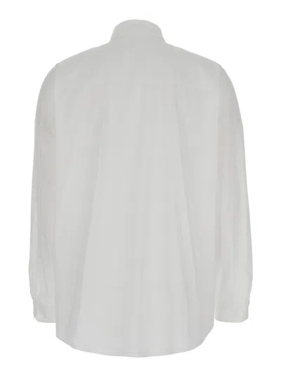 BRUNELLO CUCINELLI OVERSIZED WHITE SHIRT WITH MONILE DETAIL IN COTTON BLEND WOMAN