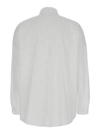 BRUNELLO CUCINELLI OVERSIZED WHITE SHIRT WITH MONILE DETAIL IN COTTON BLEND WOMAN