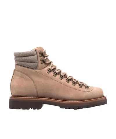 Brunello Cucinelli Padded Ankle Lace-up Boots In Brown