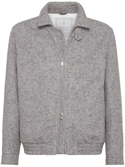 Brunello Cucinelli Padded Bomber Jacket In Grey