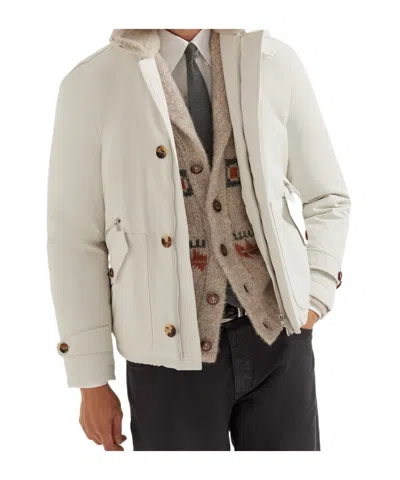 Brunello Cucinelli Padded Bomber Jacket In Neutral