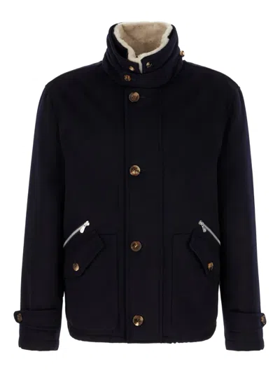 Brunello Cucinelli Padded Cashmere Jacket In Blue
