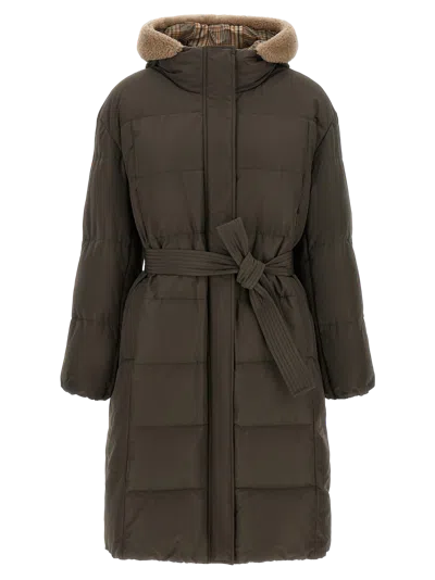 Brunello Cucinelli Padded Cotton With Sherpa Hood Down Coat In Brown