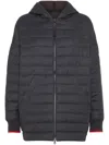 Brunello Cucinelli Bead-embellished Quilted Wool-felt Hooded Jacket In Grey