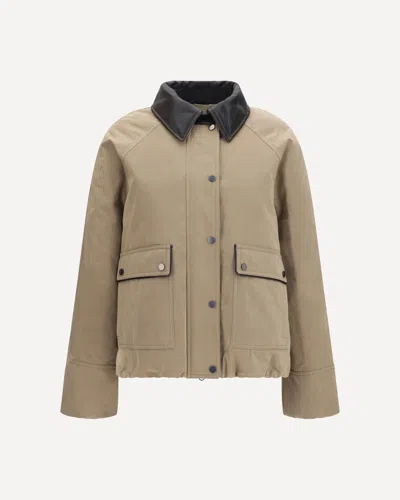 Brunello Cucinelli Padded Down Jacket With Leather Collar In Beige