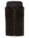 Brunello Cucinelli Reversible Hooded Faux Fur Vest In Black