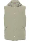 Brunello Cucinelli Men Sleeveless Down Jacket In Membraned Wool Flannel With Detachable Hood In 绿色