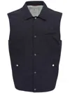 Brunello Cucinelli Sleeveless Designer Vest In Virgin Wool In Blue