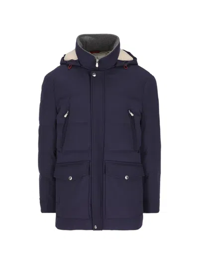 Brunello Cucinelli Padded Hooded Coat In Blue