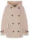 Brunello Cucinelli Double-breasted Jacket With Hood And Flap Pockets In Beige
