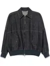 Brunello Cucinelli Denim-effect Twill Bomber Jacket With Shiny Zip In Blue