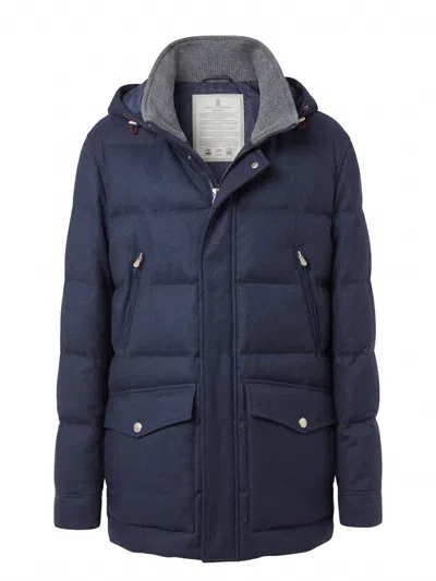 Brunello Cucinelli Quilted Hooded Jacket In Blue