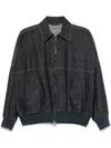 Brunello Cucinelli Denim-effect Twill Bomber Jacket With Shiny Zip In Blue