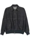Brunello Cucinelli Denim-effect Twill Bomber Jacket With Shiny Zip In Blue